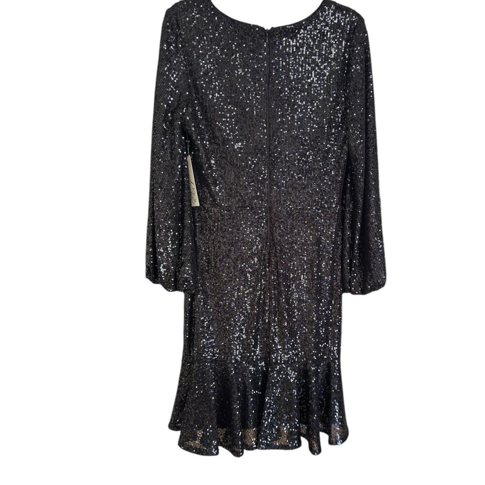 Eliza J Faux Wrap Sequin Dress size 10, Black | NEW $228 - Picture 4 of 4